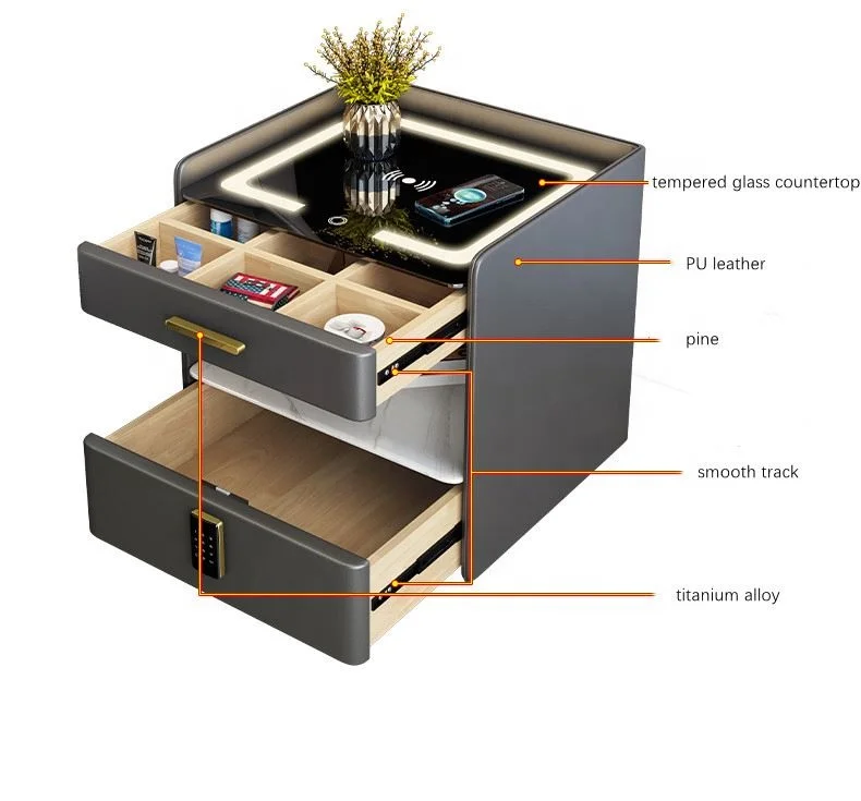 NOVA Modern Smart Safe Furniture Nightstands Solid Wood Smart Bedside Table Light Luxury Hotel Bedside Cabinet With Code Lock