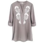 Khaki Women Khaki Red Viscose Cotton Soft Embroidery Breathable Luxury Women Tops Fashionable Blouses Elegant