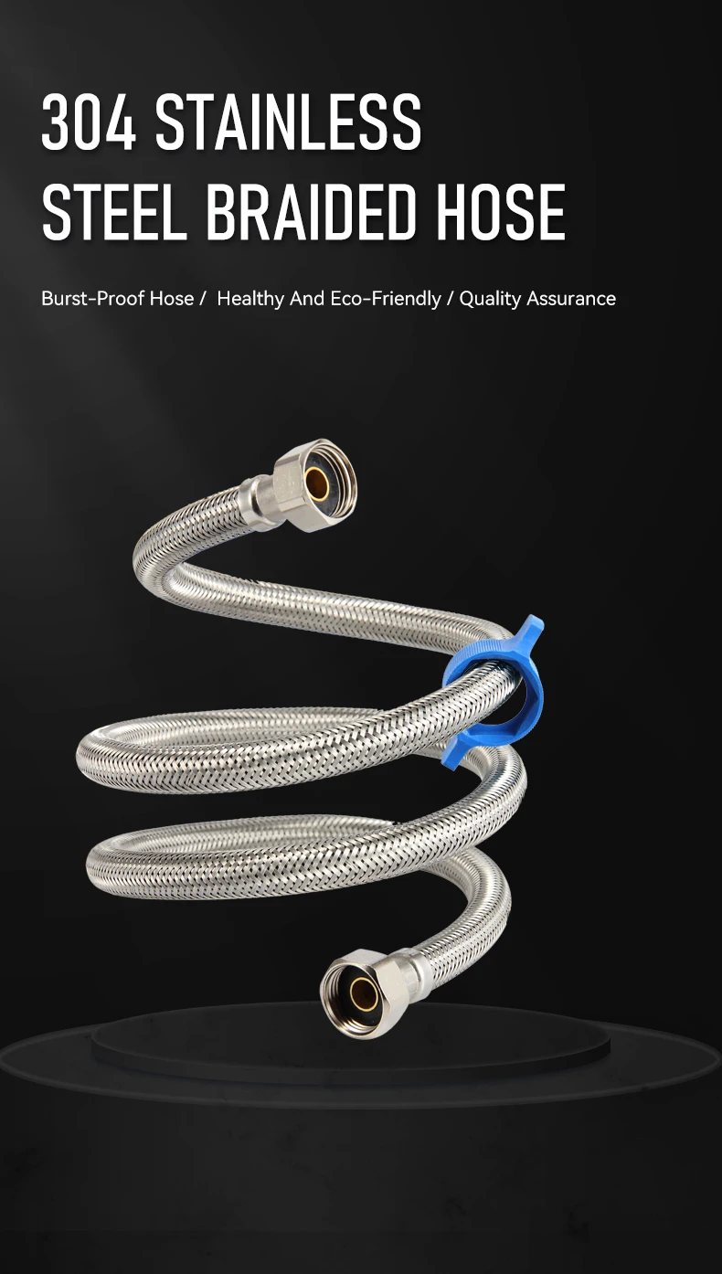 304 Stainless Steel Metal Wire Plumbing Flexible Hoses Kitchen Faucet Hose 1/2 Inch Hot and Cold Water Pipe manufacture