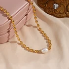 Pearl Necklace Tarnish Free Stainless Steel 18k Pvd Gold Plated Beads Chain Freshwater Pearl Necklace