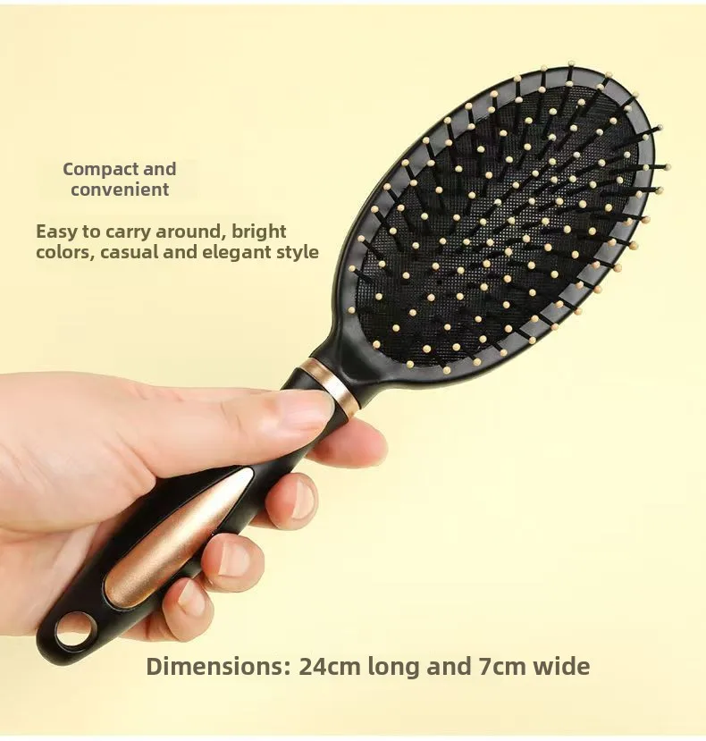 High Quality Black ABS Antistatic Rib Comb Salon Curly Hair Brush Set with Plastic Handle Custom Logo Home Use details