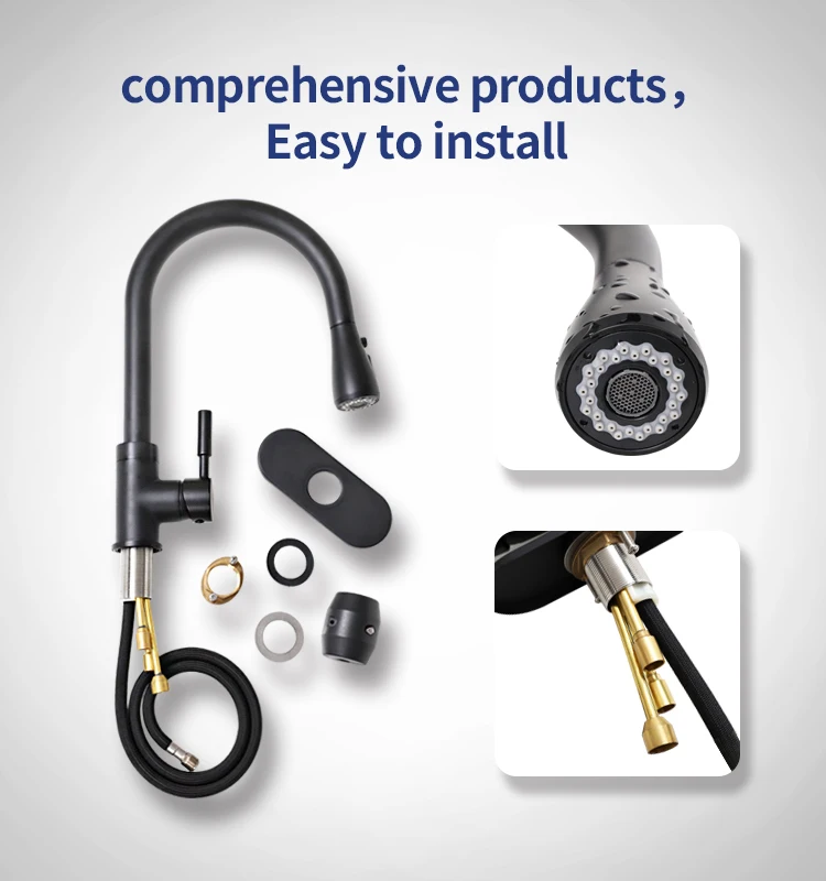2021 Black stainless steel pull out kitchen faucet flexible hose upc nsf 61-9 kitchen faucet