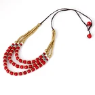Fashion Bohemian Style Turquoise Ladies Short Necklace Three-layer Beaded Simple Personality Copper Bead Necklace