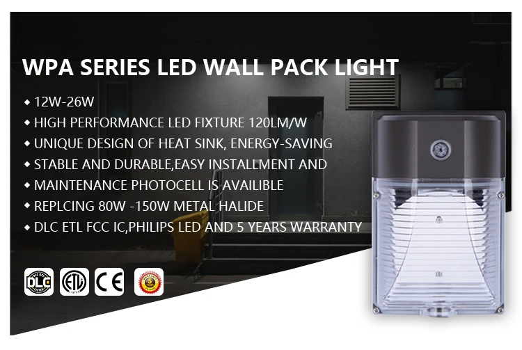 Clear Lens DLC ETL Certified 18W 26W Dusk to Dawn Sensor Outdoor Mini LED Wallpack