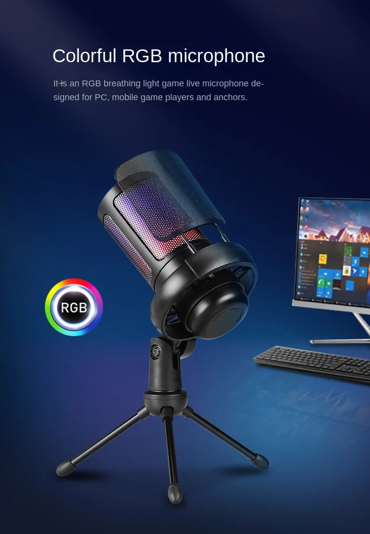 USB colorful computer microphone game competitive mobile phone live singing recording noise reduction condenser microphone set