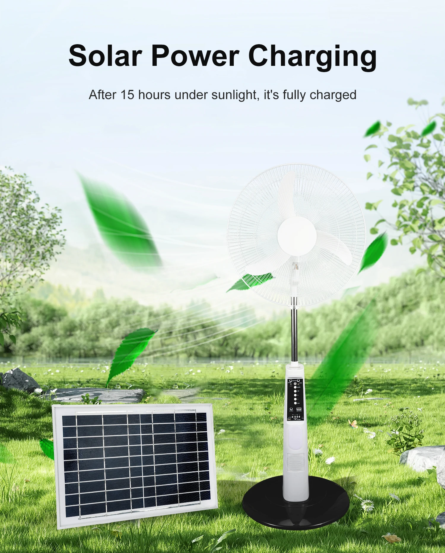 Pedestal Fan, 18-Inch, Solar, Plastic - detail 10