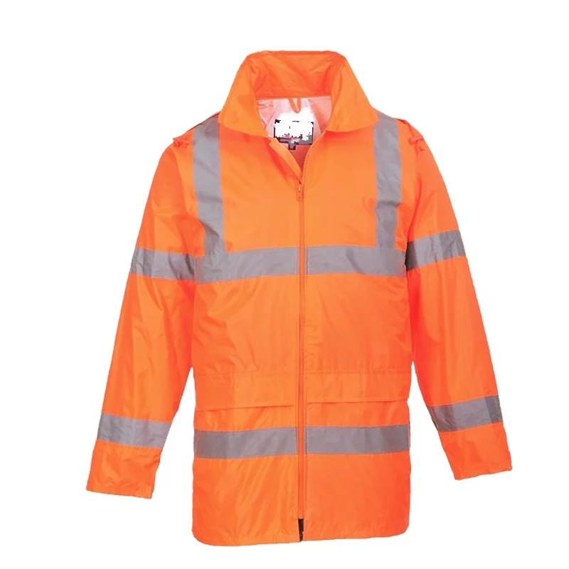 Wholesale High Visibility Waterproof Jacket Roadway Security Raincoat With Reflective Strips and Pockets