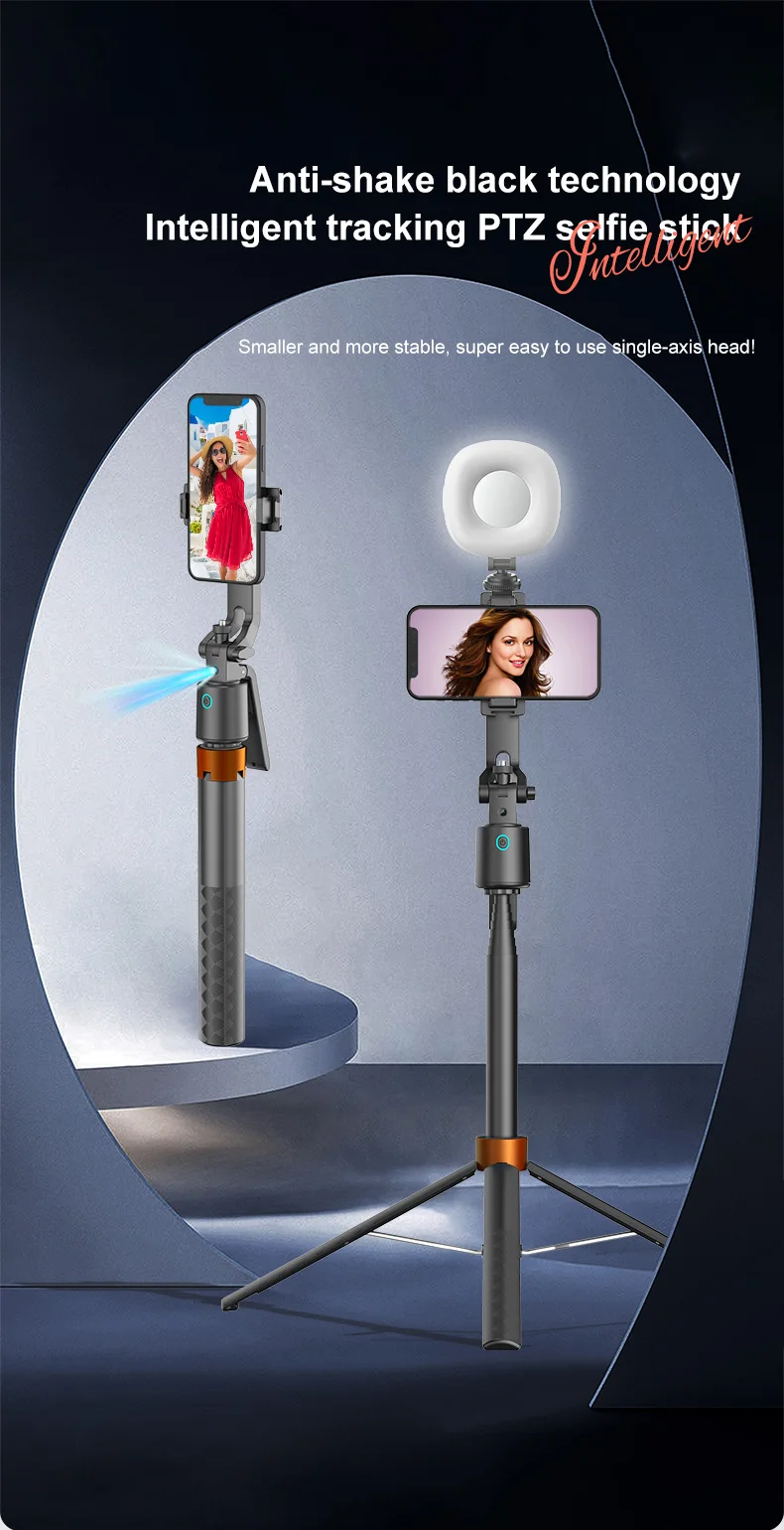 Intelligent AI Face Tracking PTZ Selfie Stick Tripod Anti-shake Foldable Travel Video Live 360 All-round Following Stabilizer