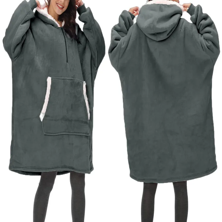 oversized hoodie blanket custom sherpa sweatshirt blanket with zipper for men women