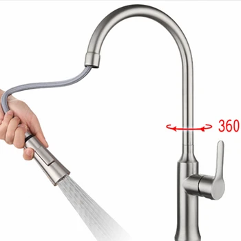 Deck Mounted 304 Stainless Steel Kitchen Mixer Faucet Pull Down Sprayer Brushed  Water Sink Mixer Tap