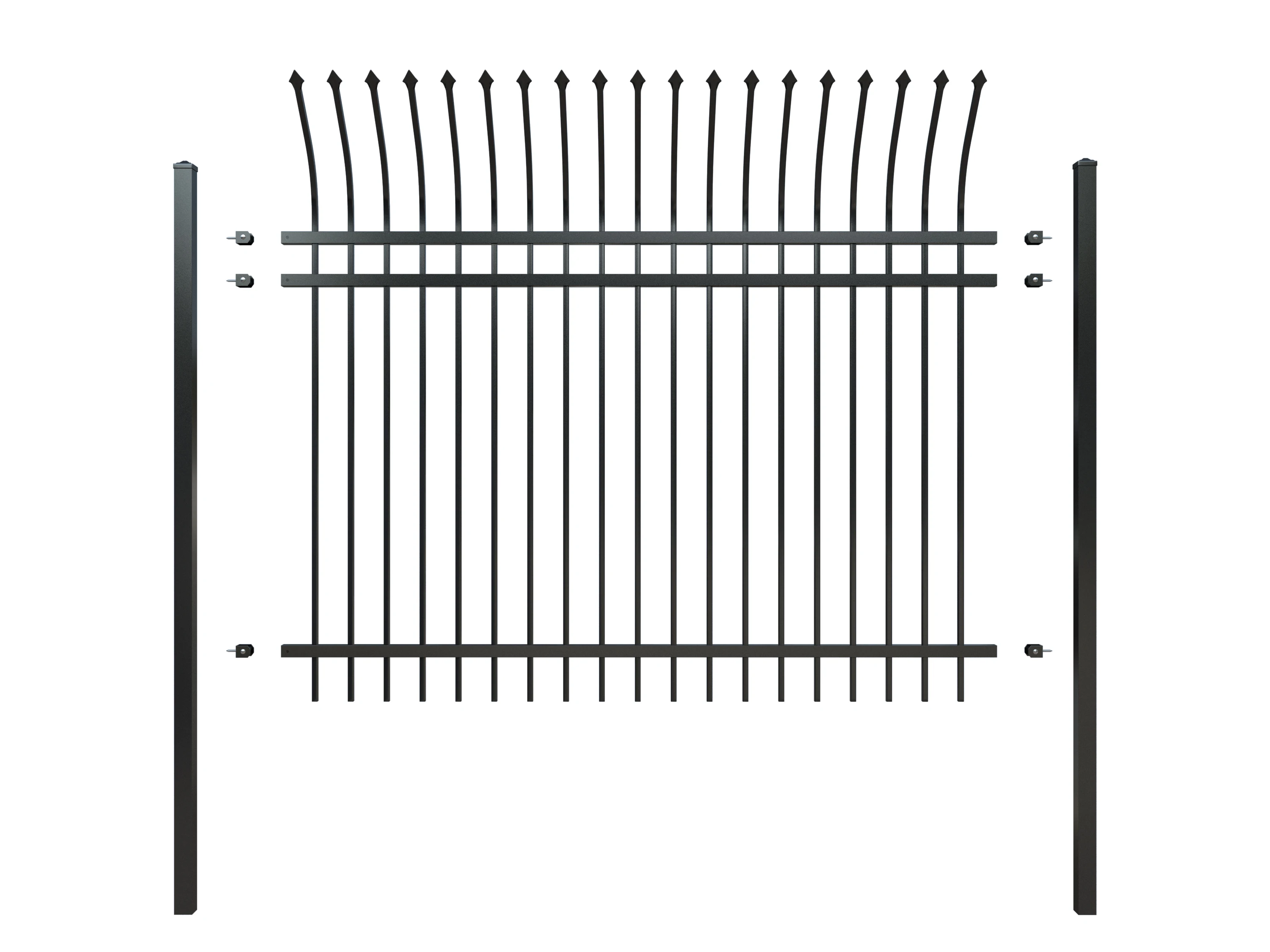 Decorative Black Coated Bent Curved Top Steel Fence Wrought Iron