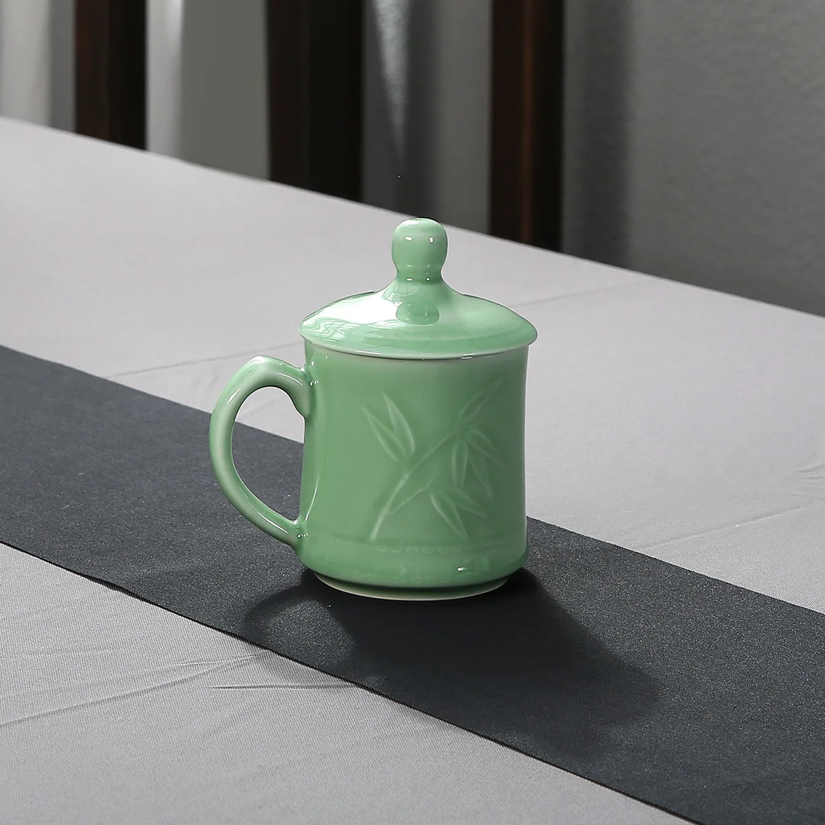 product longquan celadon traditional teacup with handle water customized drinking tea cup for hotel office home use-6
