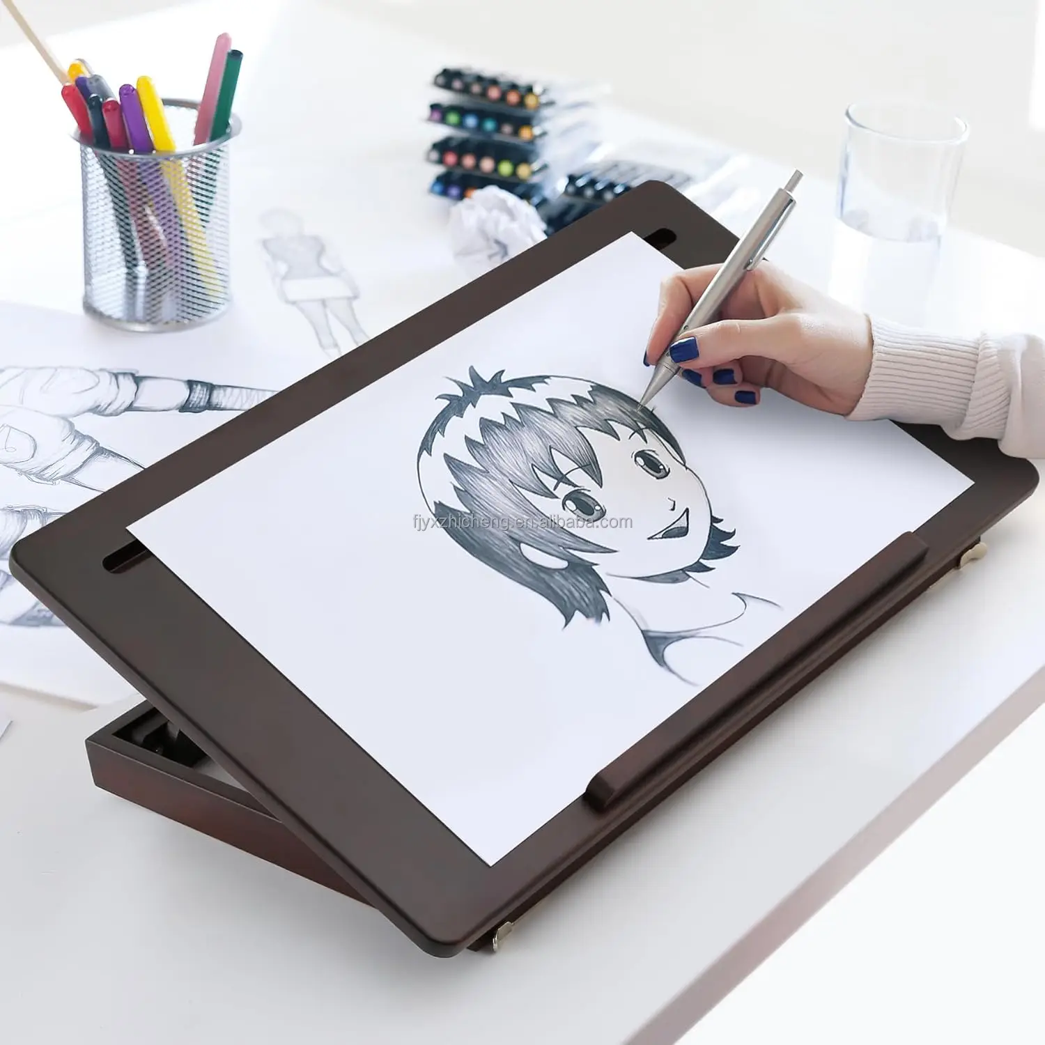 product modern foldable adjustable height angle bamboo drawing board easel tray phone slots multifunction-1