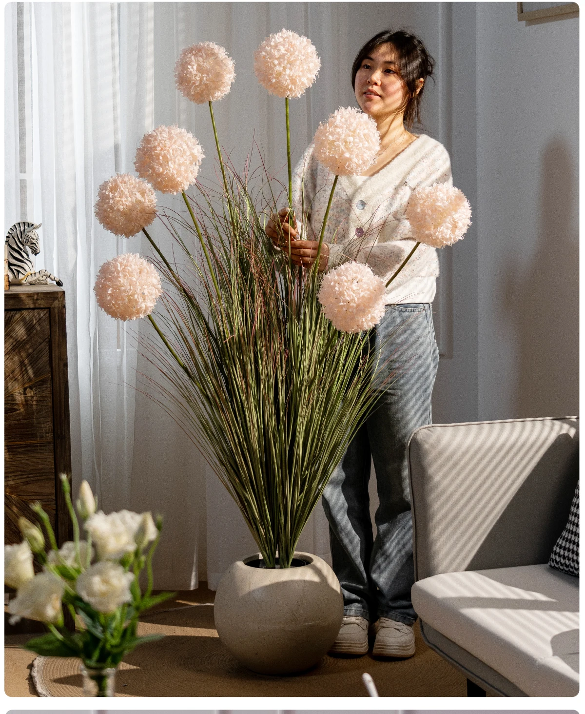 Natural Style Home Office Decor Artificial Plants Real Touch Reed Hydrangea Green Plastic Pot Outdoor Wedding Christmas Any details