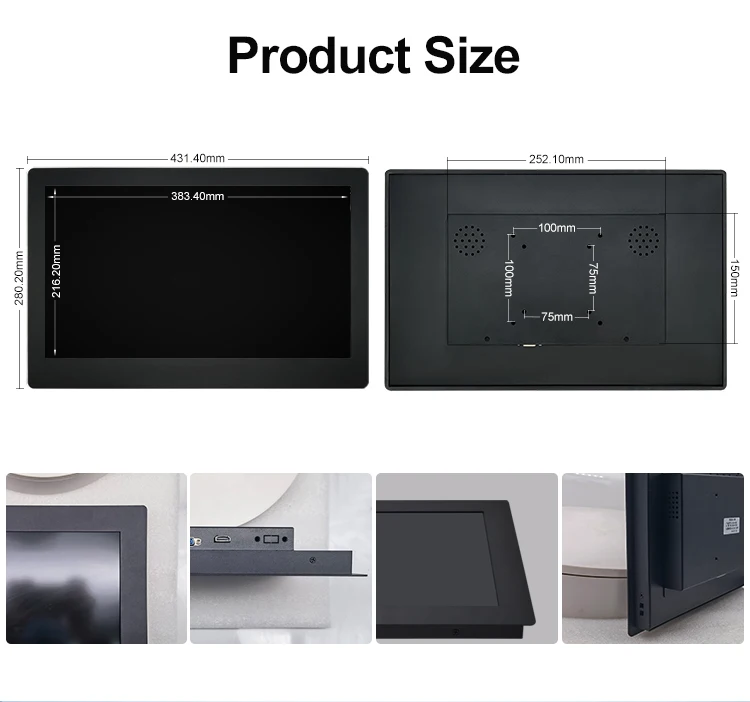 High Brightness 17.3 Inch IPS HD Open Frame LCD Monitor Embedded Metal Case Non-Touch/Touch Screen for Industrial Desktop Use