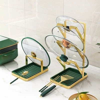 Durable Deluxe gold frame metal kitchen utensils spoon holder pot shovel rack pot cover kitchen rack storage