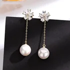 Earrings Elegant Chian Round Dazzling Crystal Pearls Earrings For Women Engagement Jewelry