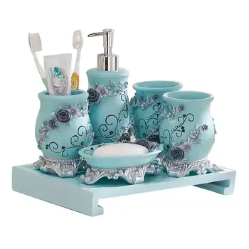 2020 new product European style sky blue 6 pieces support custom bathroom sets