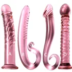 Sex Spiral Transparent Anal Pyrex Glass Crystal Dildo Penis Pink Glass Curved Sex Toy For Adult