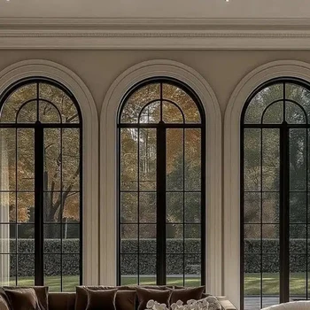 ALUFRONT  High Quality Soundproof Double Glazing  Exterior Hurricane Proof Aluminum Patio French Doors for Sale