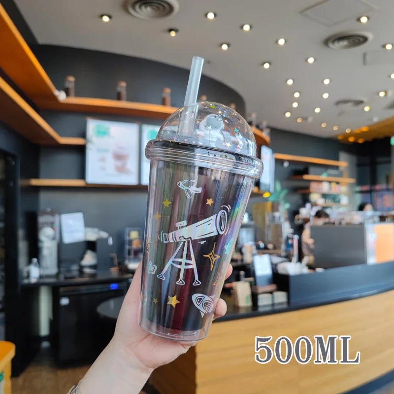 Custom LOGO Printed ins Clear Ice Coffee Milkshake Boba Milk Bubble Tea children's student AS Plastic Cup gift With Lids straw