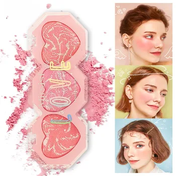 3-Color Blush Highlighter Palette in Heart Shape for Radiant Makeup Looks and Flawless Skin Glow