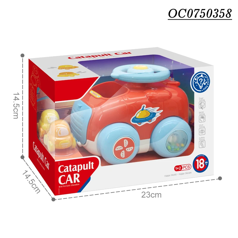 Cartoon sliding mini catapult shooting ejection track car toy set for kids