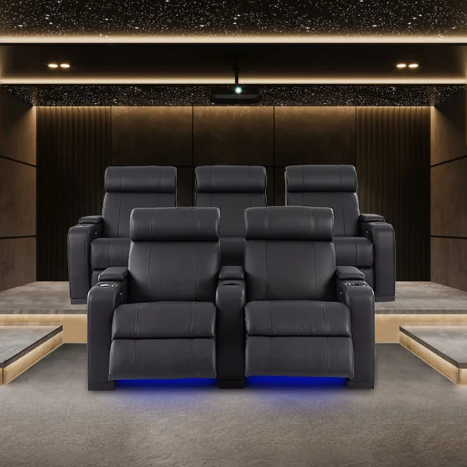 Modern Luxury High-End Electric Leather Recliner Light Blue Bottom Cinema Sofa Living Room Combination High Blue Light Luxury