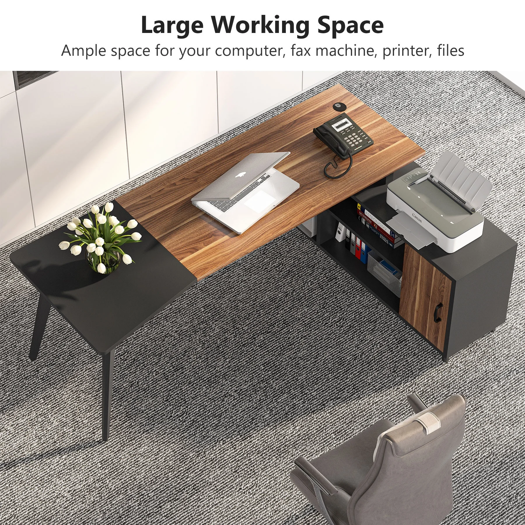 Tribesigns New Design Luxury L-Shaped Computer Desk Enterprise Executive CEO Office Desks with Filing Cabinet