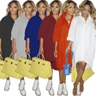 MSL6838-Hot Selling Women's Fashion V-neck Loose Big Hem Skirt Single-Breasted Hem Stretchable Dress