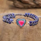 Stone Bracelet Handmade Emperor Stone Heart Charms Bracelet Natural Stone Beaded Weave Bracelet For Women