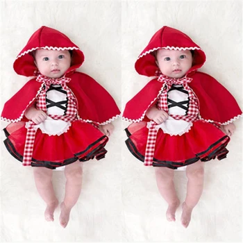 Newborn Toddler Baby Girl Halter Tutu Romper Dress Red Cloak Little Red Riding Hood Outfits Party Cosplay Costume 0-4year