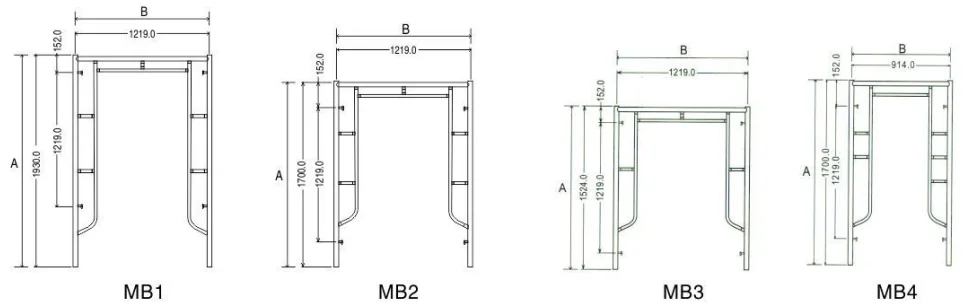 1.7m/1.9m Height Door Frame Mobile Walk Through Ladders H Frame Scaffold
