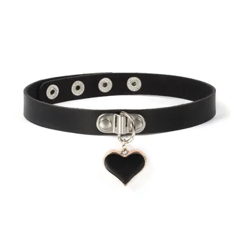 Punk Heart Pendant PU Leather Choker Necklace for Women Girl
