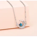 Moon Star Moonmoon 925 Sterling Silver Half Crescent Moon Star Crystal Diamond Pendant Necklace