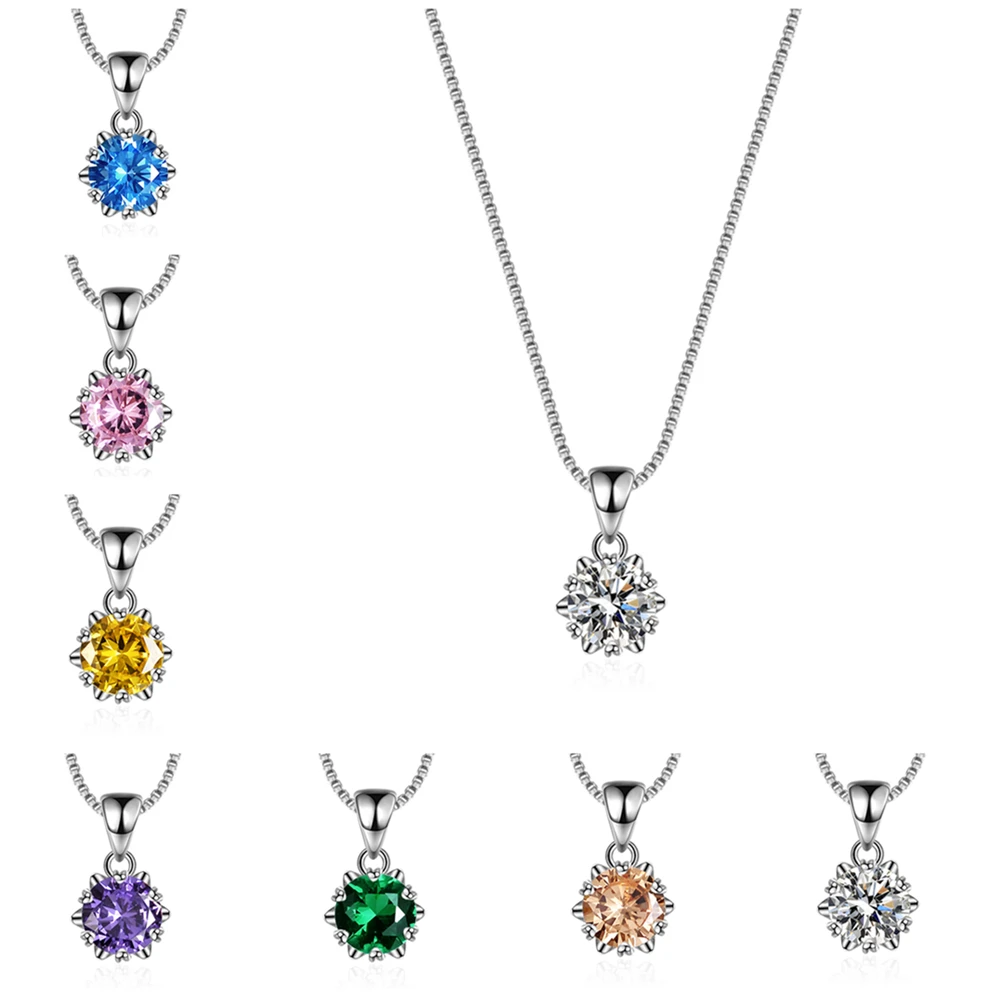 Hot selling dainty crystal minimalist women cubic zirconia pendant 925 sterling silver necklace