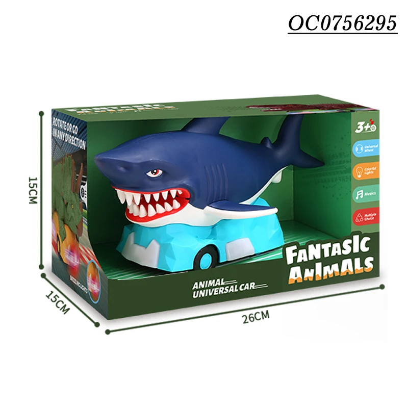 Kids rolling universal wheel battery electric shark car toy with light music