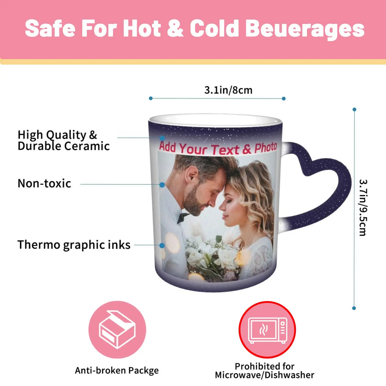 Matte Heart shape handle sublimation mug 11 oz coffee magic mugs sublimation ceramic color change