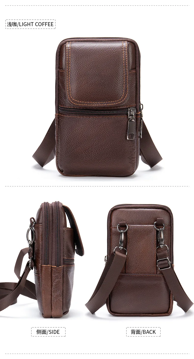 Wholesale Luxury Cowhide Fanny Small Simple Men's Bag Genuine Leather Mobile Phone Belt Waist Bag
