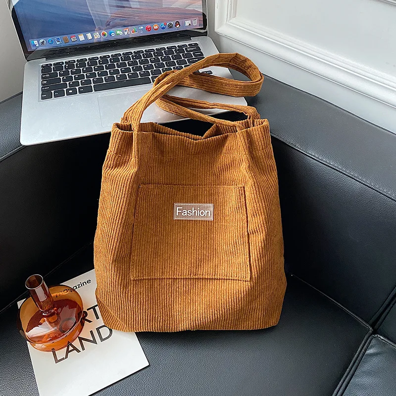 Corduroy Tote Bag for Women Girl Makeup Bag Aesthetic Tote Bag for Shopping