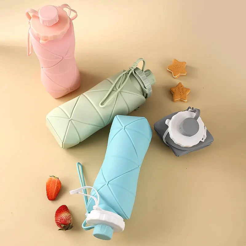 Custom Logo Foldable Silicone Festivals Water Drink Bottles Gym Sport Collapsible BPA Free Silicone Water Bottle For Kids School