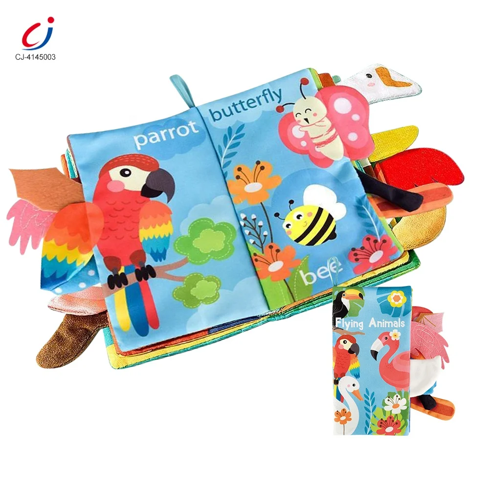 Chengji 2023 new design funny tail cloth book flying animal toys baby sensory cloth book for kids interactive