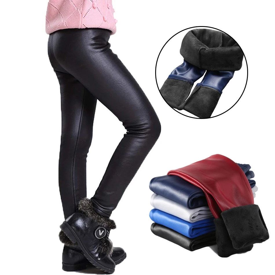 Girls Faux Pu Leather Legging Winter 