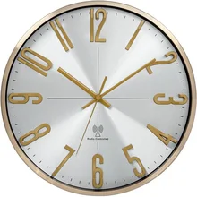 12 inch Modern simple metal luxury 3D number Radio Control Wall Clock  silent round gold bronge custom atomic aluminum clock