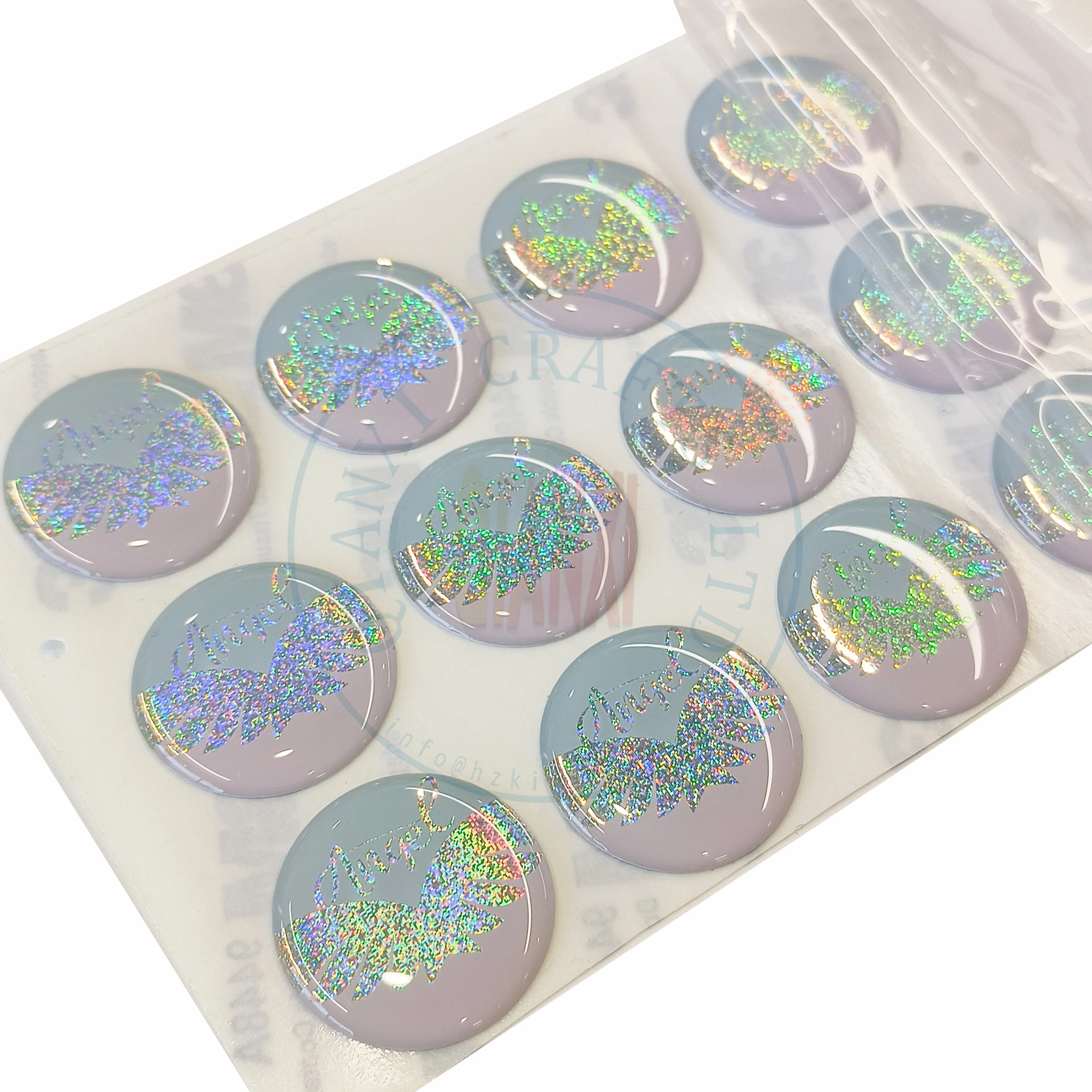 product super beautiful bubble customize round die cut pink laser clear crystal weatherproof pu 3d domed epoxy resin stickers256-2