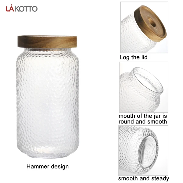 Manufacture 350ml 450ml 850ml  clear candy round containers straight-sided spice glass jars with wood lid storage jar with lid