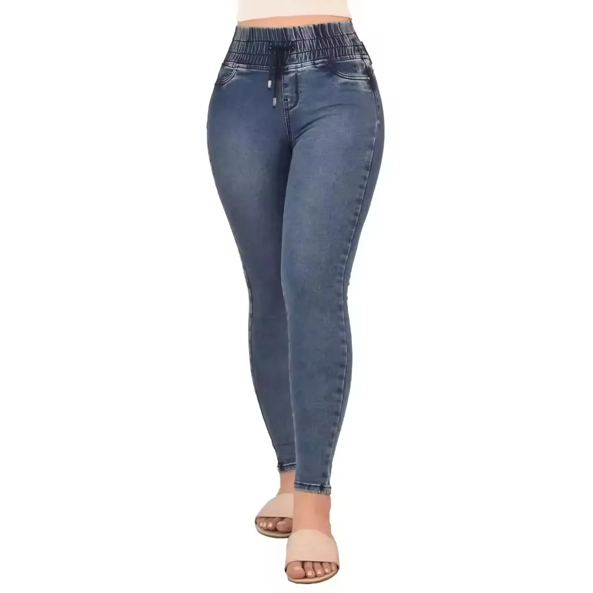 High waisted ladies slim jeans trousers,women plus size pencil denim ripped skinny jeans pant