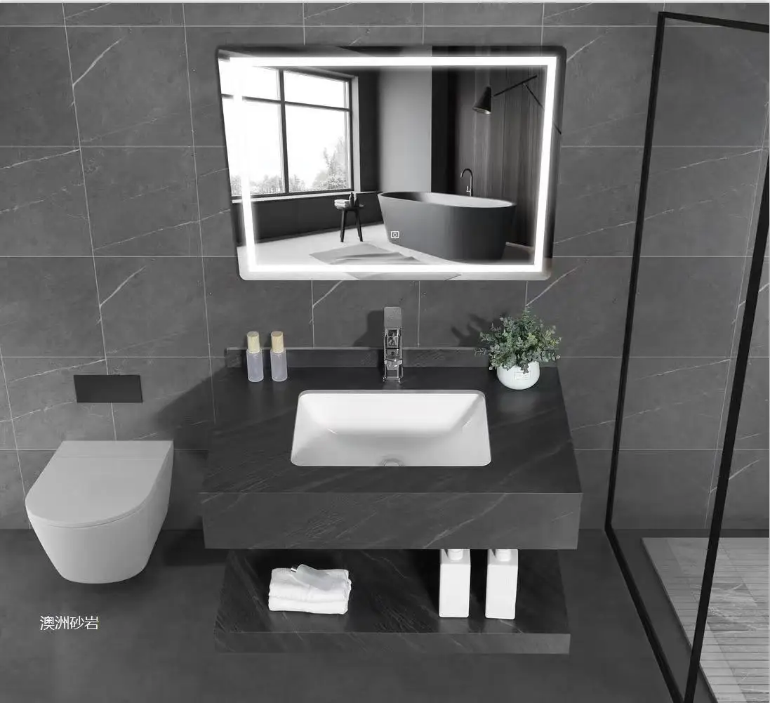 Tarpul Modern Vanity Hotel Cabinet Bathroom Vanities Sintered Stone Slab Wall Mounted Decorative Furniture Rectangular Basin factory