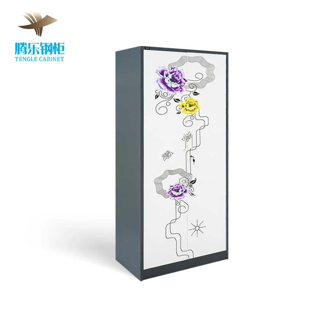 Pattern Printing Designs Bedroom Steel Flower Printing 2 Doors Wardrobe Steel Almirah Wholesale