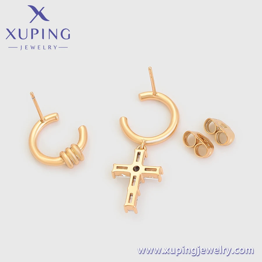 X000749923 xuping jewelry 18K Gold Color Simple Cross Earrings Religious Style Neutral Elegant Exquisite Daily Stud Earrings